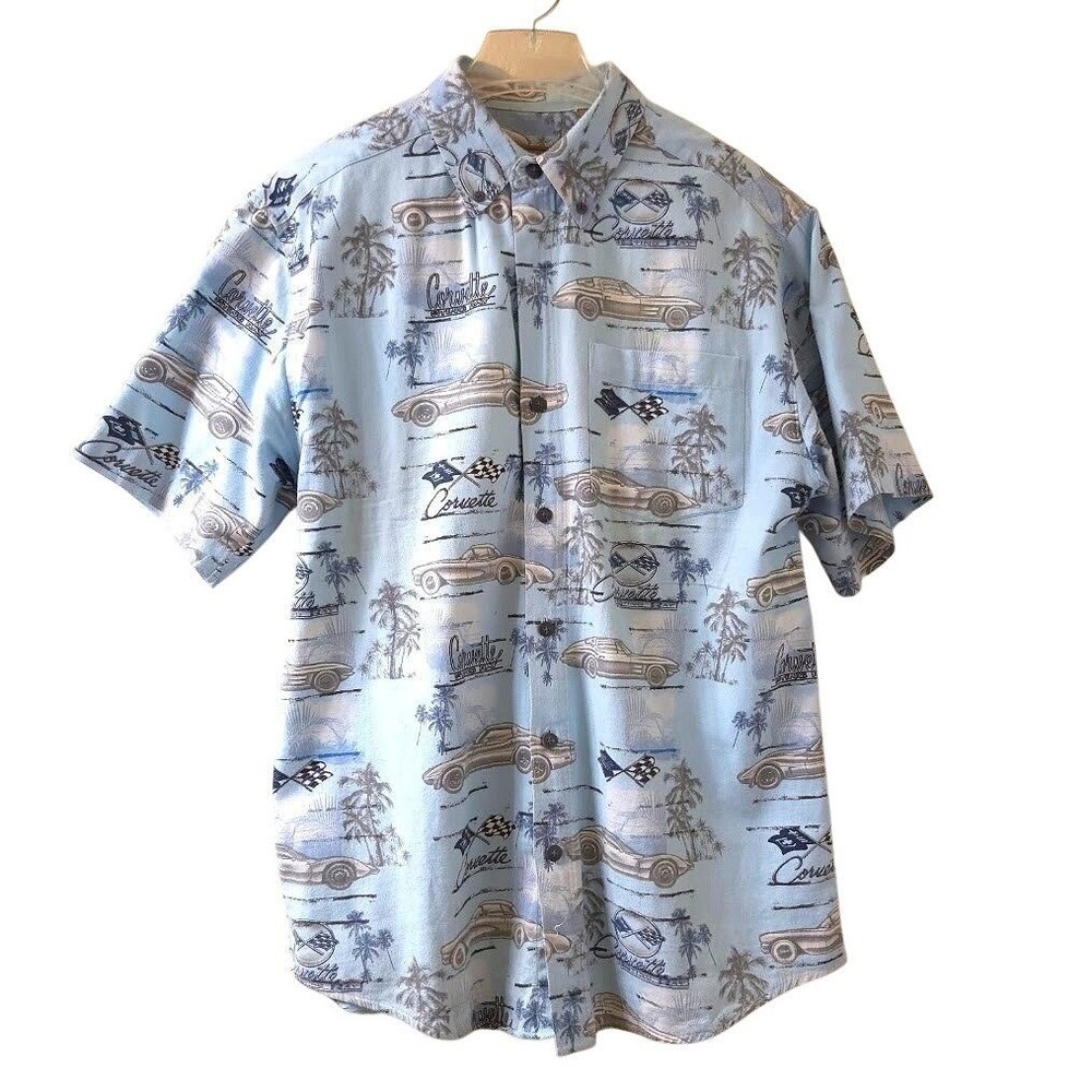 Clearwater Outfitters Mens M Blue Corvette Stingray Short Sleeve Button Up Shirt